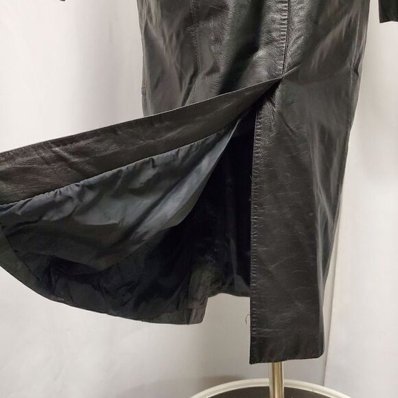Vintage 90s y2k Wilsons Pelle Black Leather Goth Vampire Trench Over Coat Md - Picture 10 of 13